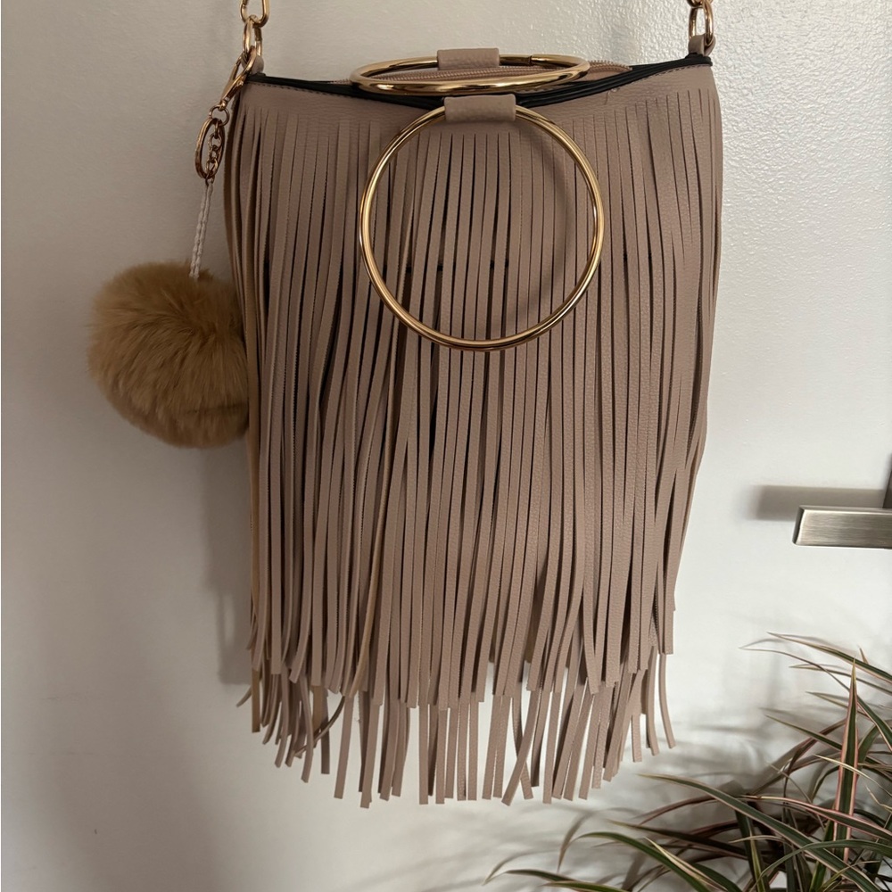 JustFab Tan Fringe Crossbody Bag